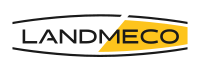 LANDMECO logo med gult grafisk element. Skandinavisk producent af udstyr til fjerkræproduktion.