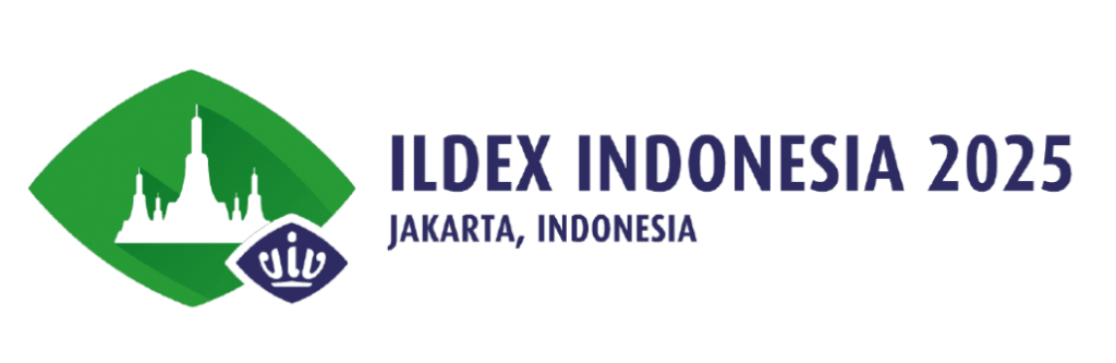 ILDEX Indonesia 2025 Jakarta logo featuring a green icon with an Indonesian temple silhouette and VIV branding.
