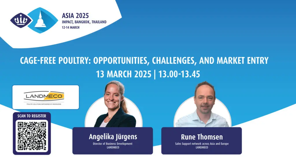 LANDMECO speakers Angelika Jürgens and Rune Thomsen for VIV Asia 2025 seminar on cage-free poultry systems.