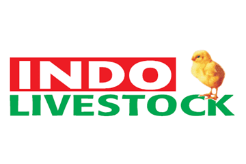 Indo Livestock exhibition logo with a yellow chick, showcasing LANDMECO poultry equipment solutions.