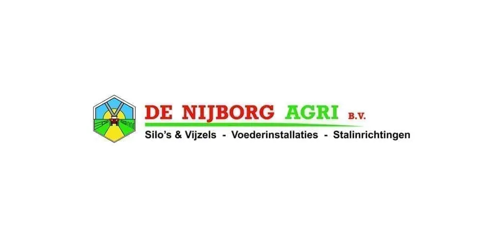 Logo for De Nijborg Agri B.V., specializing in poultry silos, feeding systems, and stable equipment.