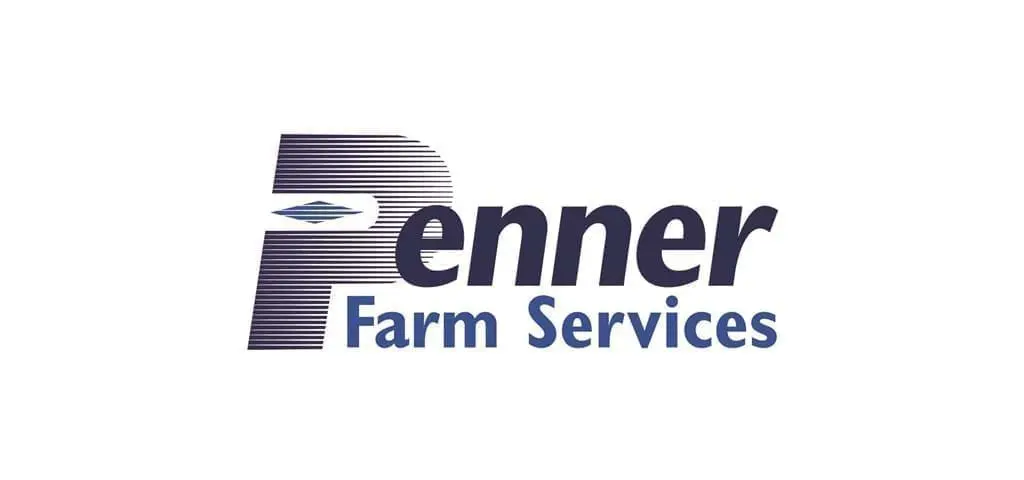 Penner Farm Services logo featuring a stylized striped letter P and blue text for poultry equipment solutions.