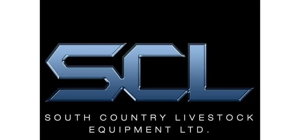 Logo for South Country Livestock Equipment Ltd. with blue metallic SCL text and white company name on black background.