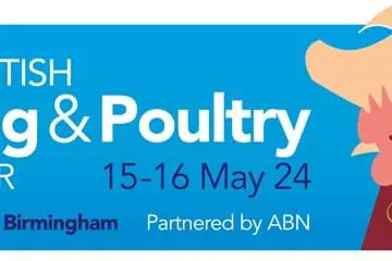 British Pig & Poultry Fair 2024 banner with pig and chicken graphics, Birmingham event dates May 15-16.