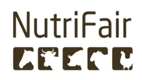 NutriFair logo featuring silhouettes of a horse, cow, pig, sheep, and chicken in a brown and white design.