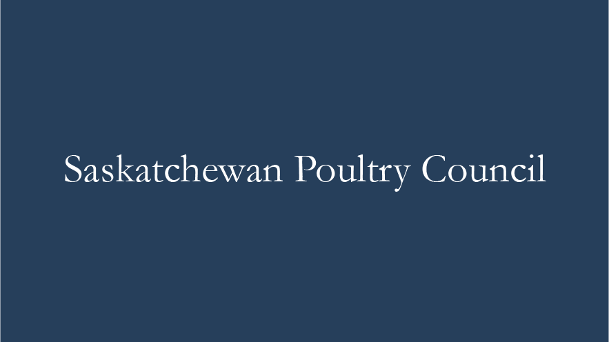 The text 'Saskatchewan Poultry Council' displayed in a white serif font on a dark navy blue background.