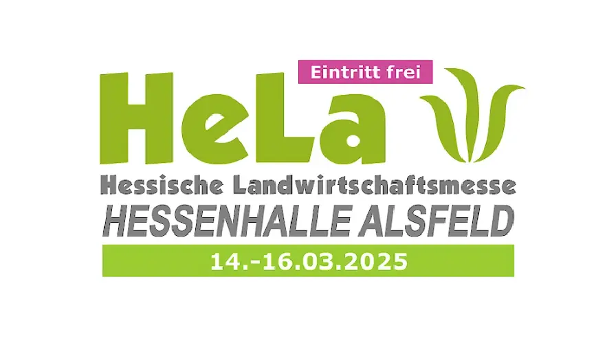 HeLa 2025 Hessian Agricultural Fair logo for Alsfeld, Germany, featuring event dates March 14-16, 2025.