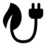 Black icon of a leaf integrated with an electrical power plug, symbolizing sustainable energy and ESG commitment.