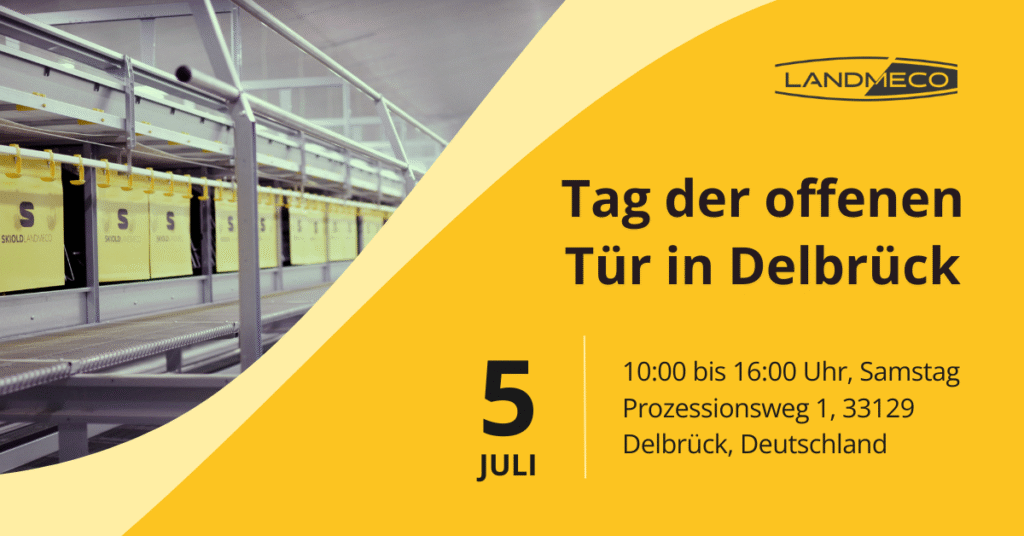 Ankündigung zum Tag der offenen Tür bei LANDMECO in Delbrück am 5. Juli für die Combo-Legehennenanlage.