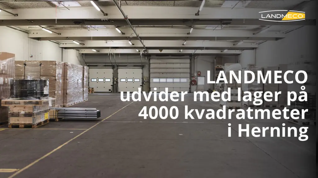Indvendigt kig i LANDMECOs nye 4000 kvm lager i Herning med paller og udstyr til fjerkræbranchen.