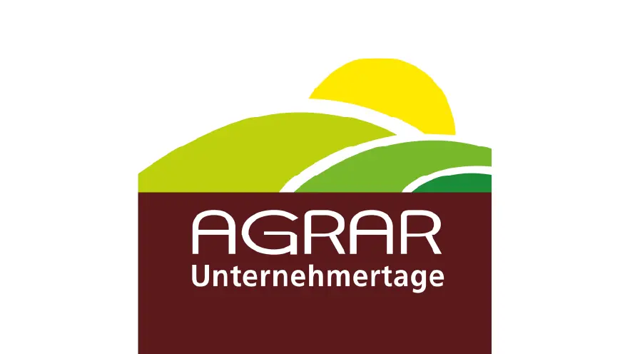 AGRAR Unternehmertage logo featuring green hills and a yellow sun for the 2026 agricultural trade fair.