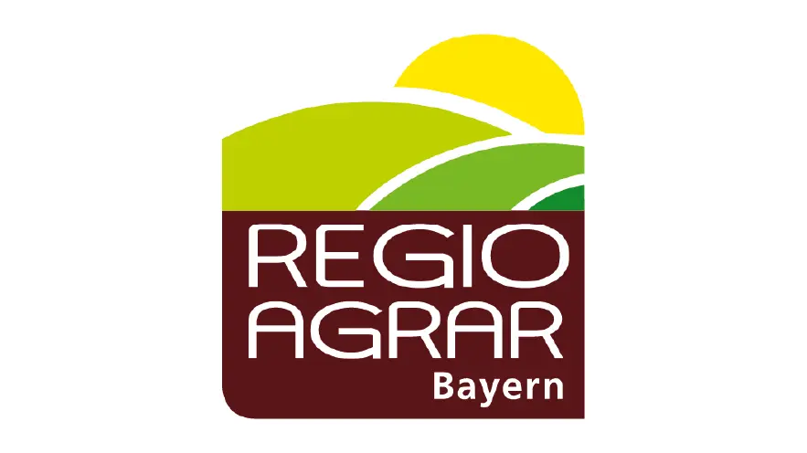 RegioAgrar Bayern logo featuring stylized green hills and yellow sun above the event name on a brown background.