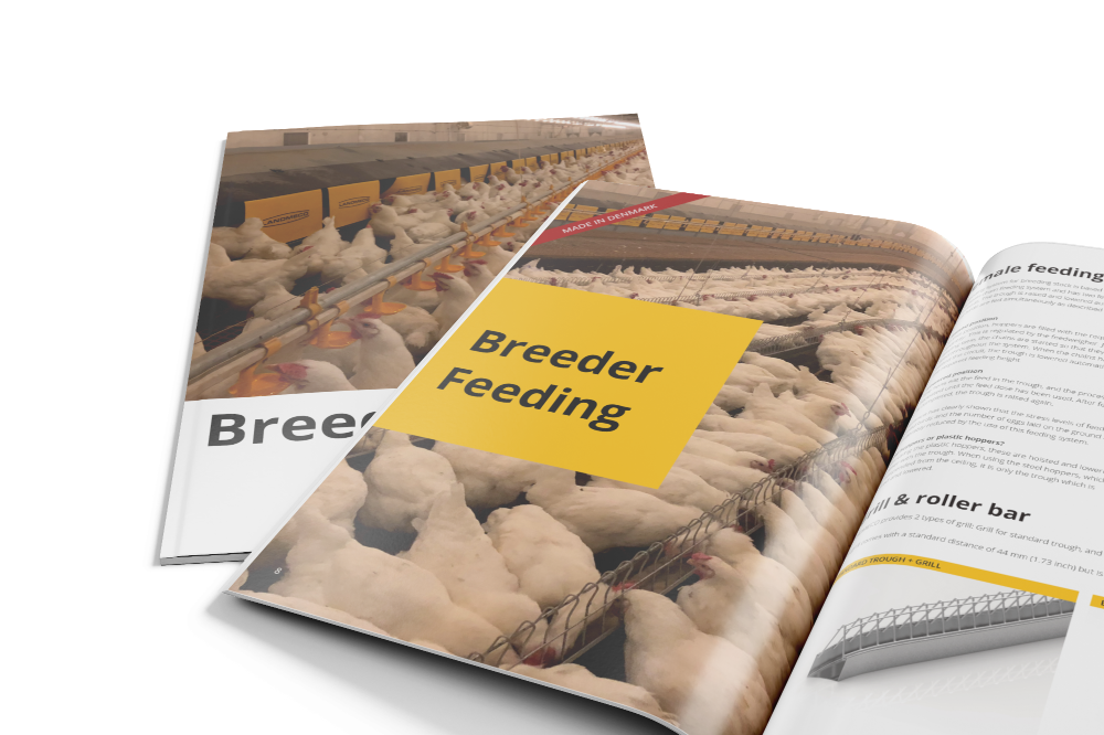 Magazines Mockup Opened and Closed Poster showing LANDMECO breeder feeding systems and poultry equipment.