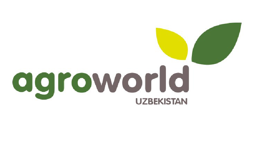 Official logo for AgroWorld Uzbekistan featuring green and yellow leaf icons above the event name.