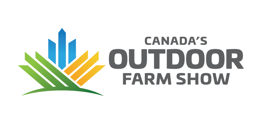 Logo for Canada's Outdoor Farm Show featuring a stylized maple leaf design made of green, blue, and yellow geometric shapes next to the text 'CANADA'S OUTDOOR FARM SHOW'.