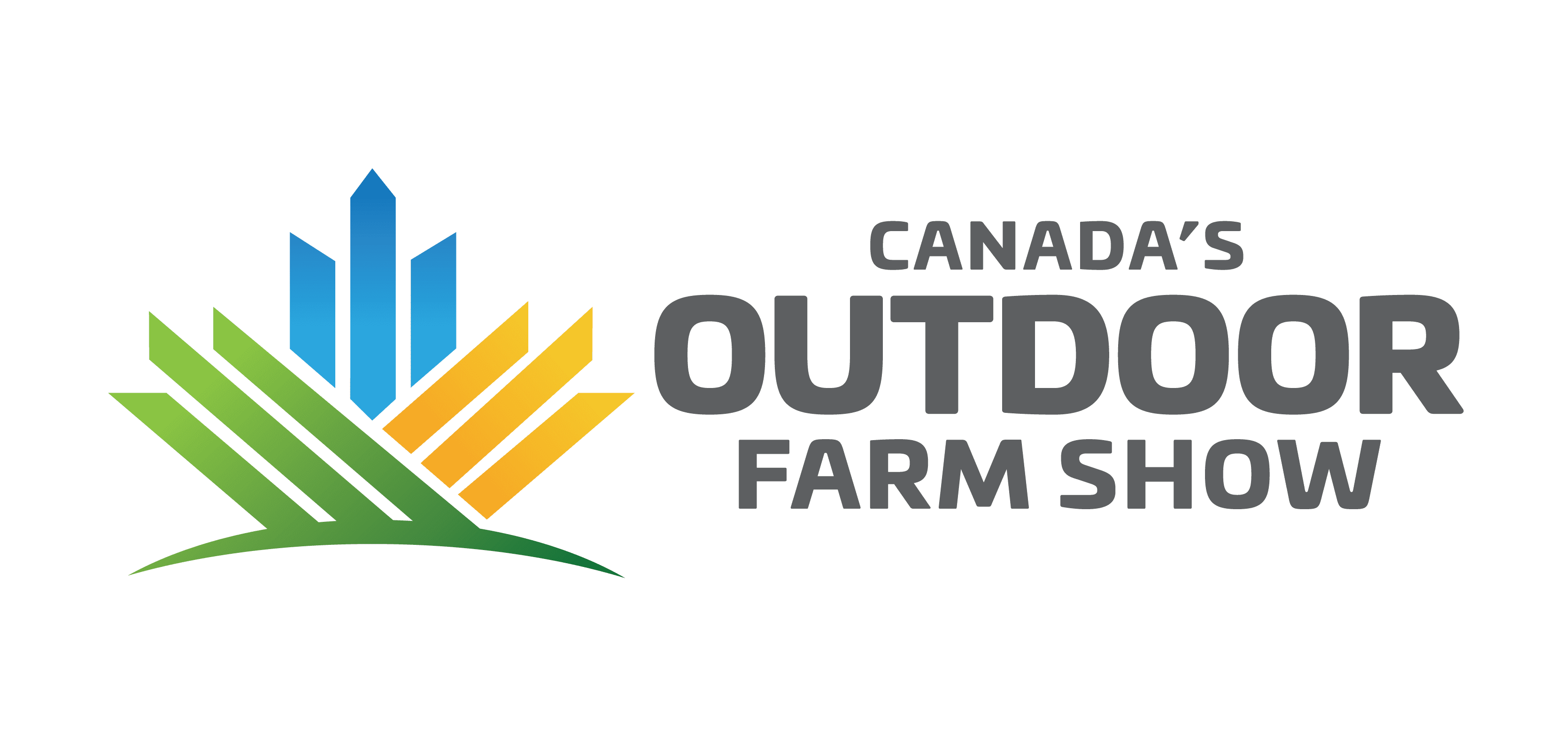 Logo for Canada's Outdoor Farm Show featuring a stylized maple leaf design made of green, blue, and yellow geometric shapes next to the text 'CANADA'S OUTDOOR FARM SHOW'.