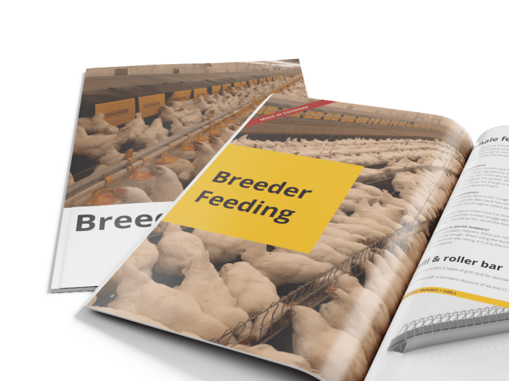 Magazines Mockup Opened and Closed Poster showing LANDMECO breeder feeding systems and poultry equipment.