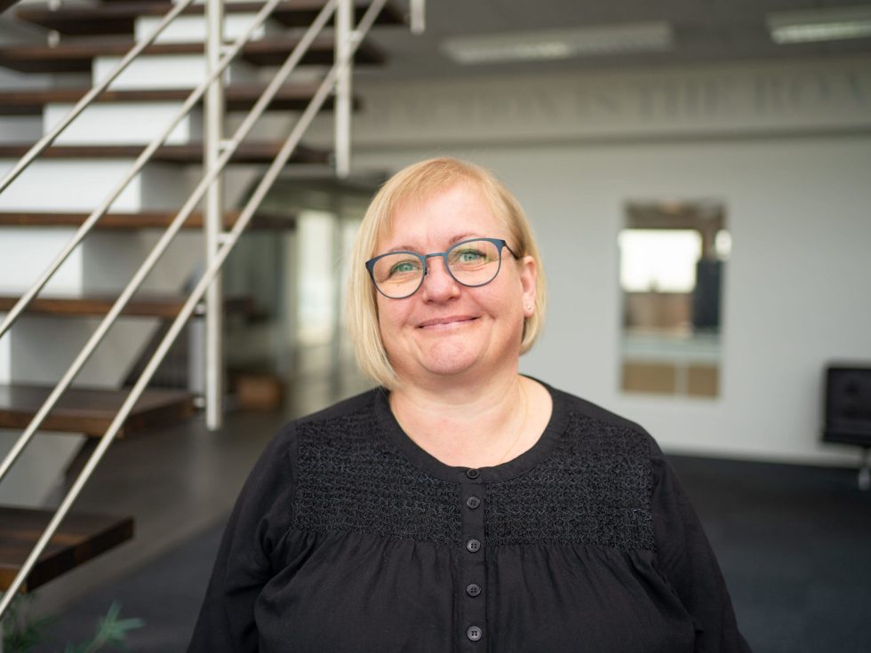 Portrait of Rikke Horsevad, a professional team member at LANDMECO poultry equipment in Ølgod, Denmark.