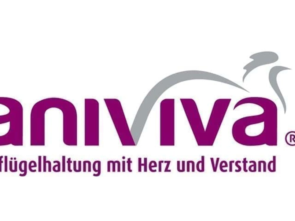 Aniviva logo with a stylized bird icon and German tagline: Geflügelhaltung mit Herz und Verstand.