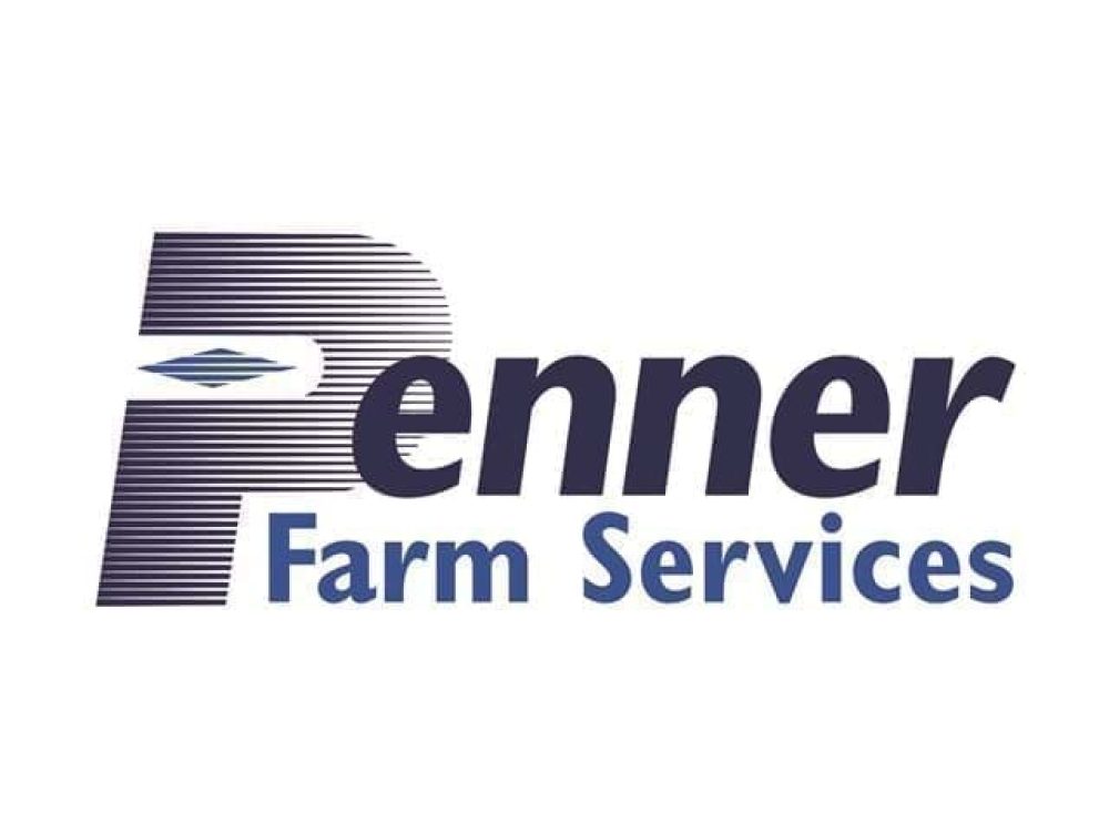 Penner Farm Services logo featuring a stylized striped letter P and blue text for poultry equipment solutions.