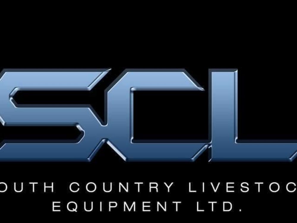 Logo for South Country Livestock Equipment Ltd. with blue metallic SCL text and white company name on black background.