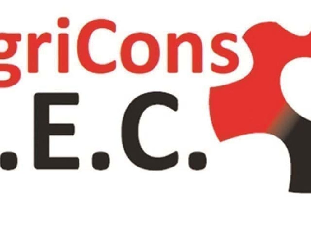AgriCons T.E.C. logo featuring a red and black gear icon next to the brand name in professional typography.
